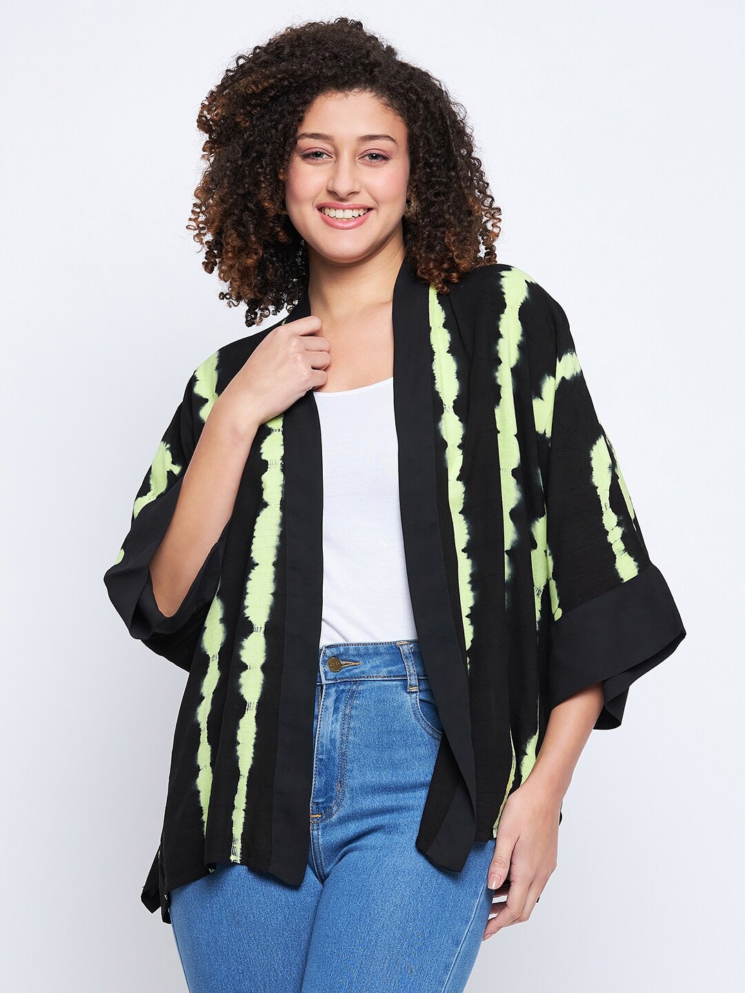 

BAESD Tie & Dyed Front Open Shrug, Black