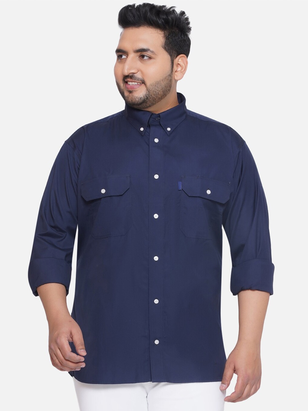 

Santonio Plus Size Classic Opaque Pure Cotton Casual Shirt, Navy blue