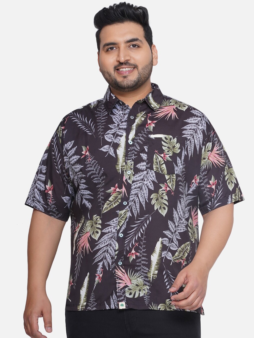 

Santonio Classic Floral Printed Spread Collar Casual Shirt, Black