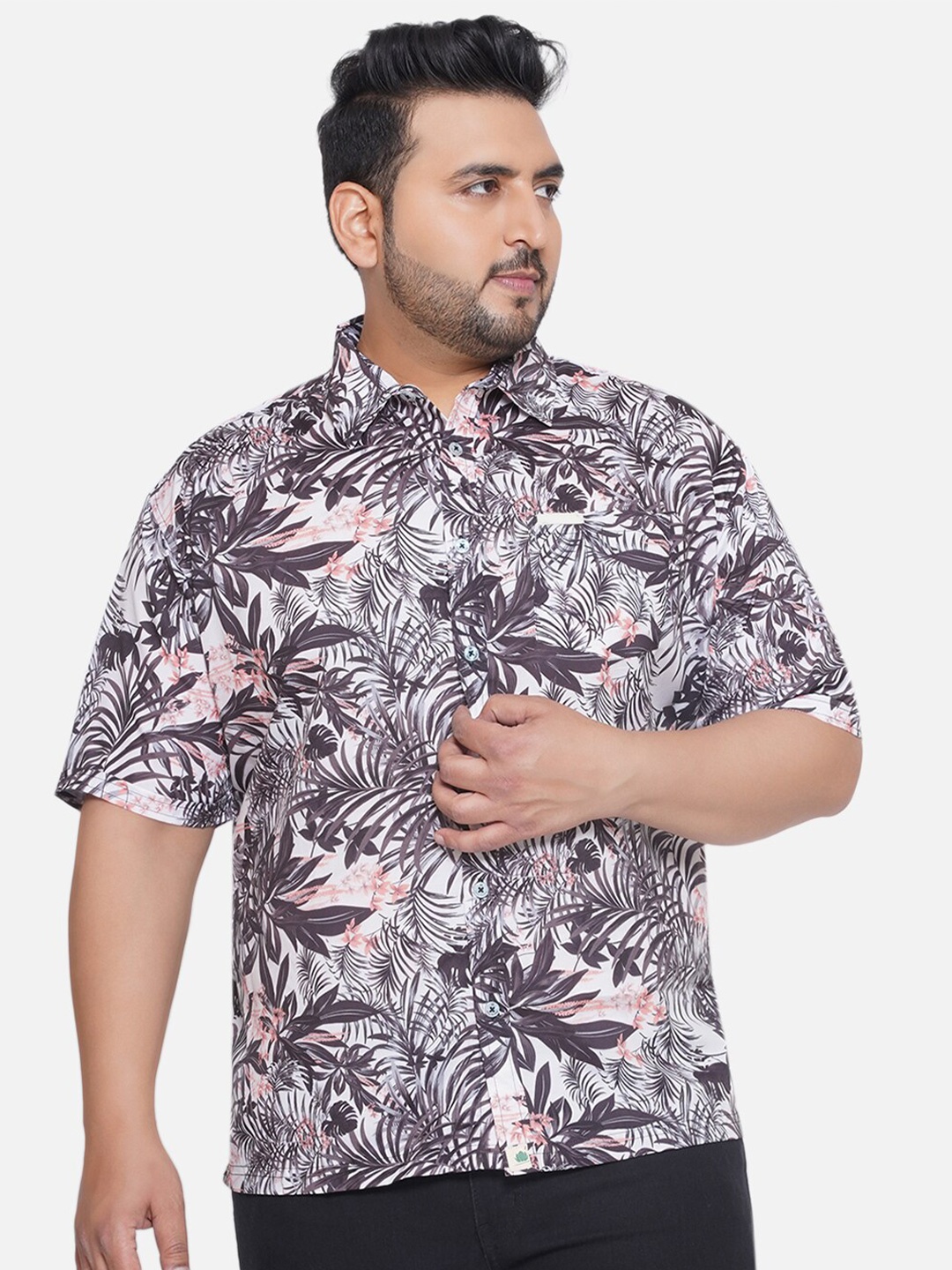 

Santonio Plus Size Floral Printed Classic Casual Shirt, Black