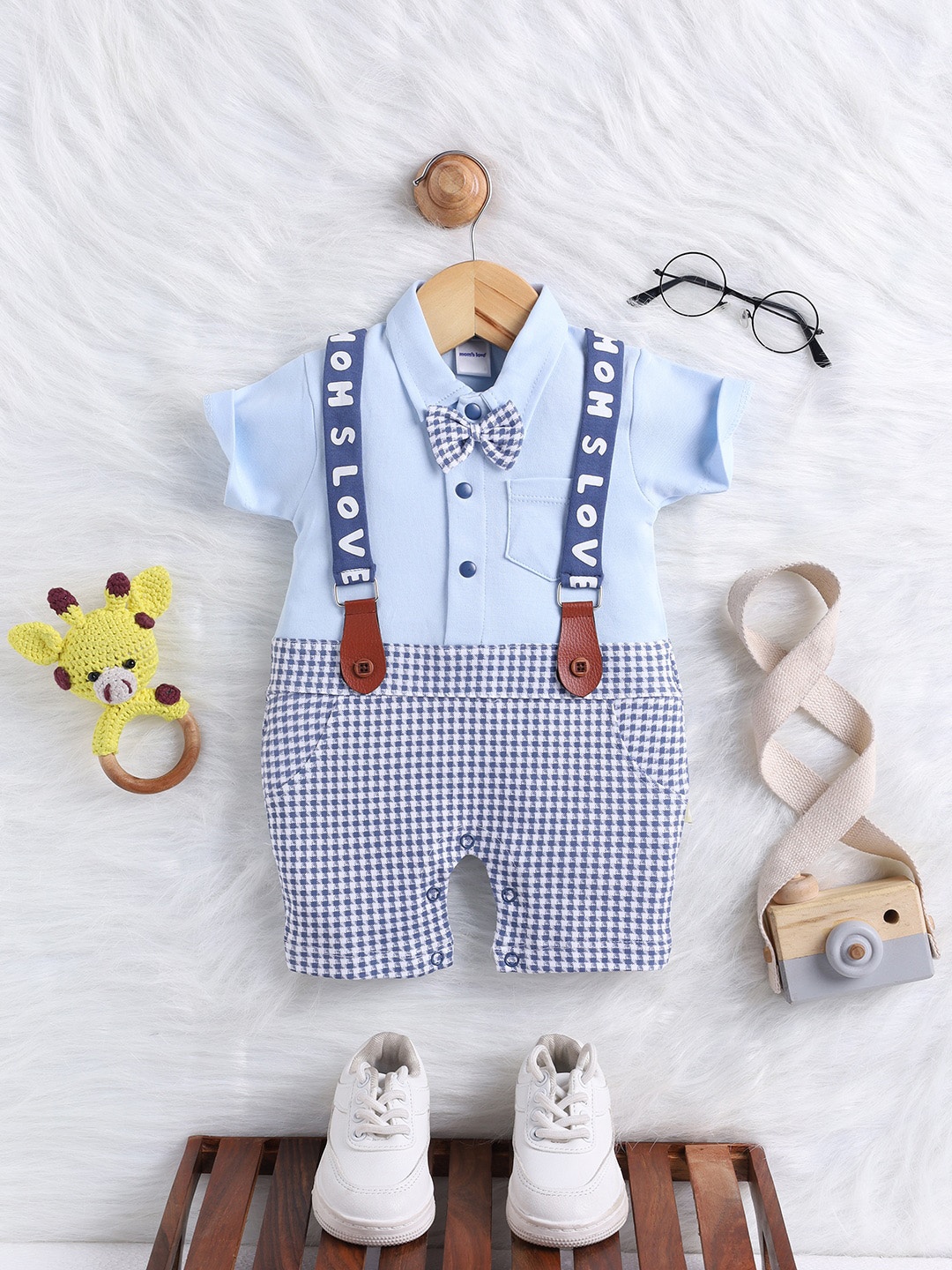 

Moms Love Infant Boys Printed Cotton Rompers, Blue