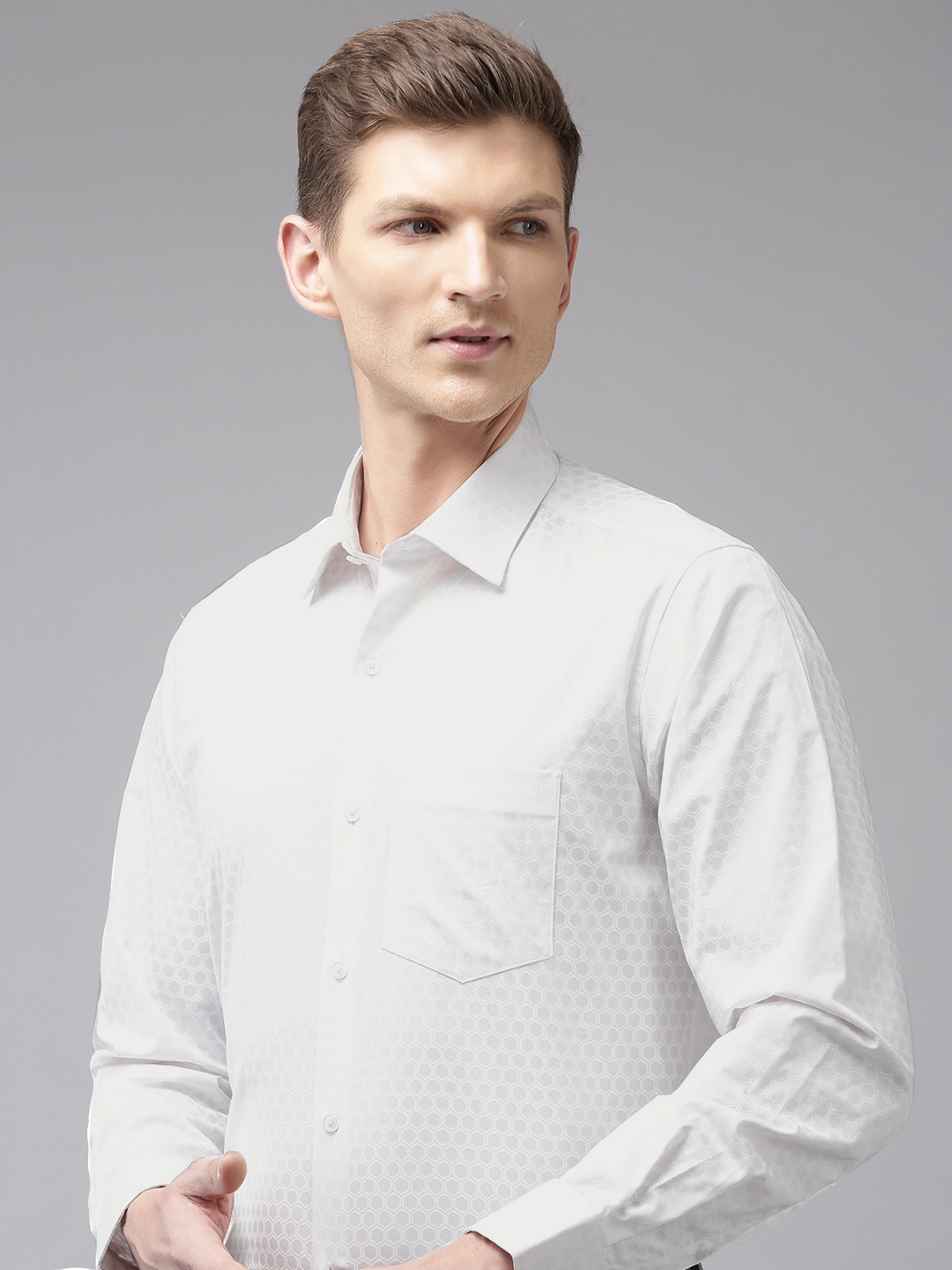 

Van Heusen Pure Custom Self Design Textured Opaque Formal Shirt, White