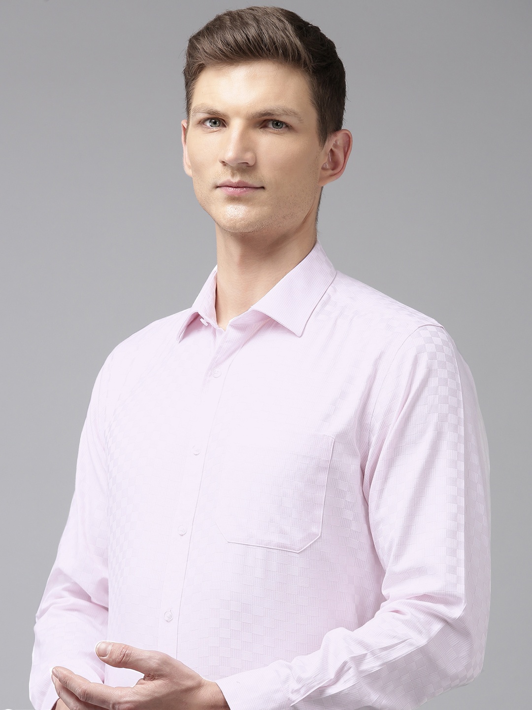 

Van Heusen Pure Cotton Self Design Custom Fit Textured Formal Shirt, Pink