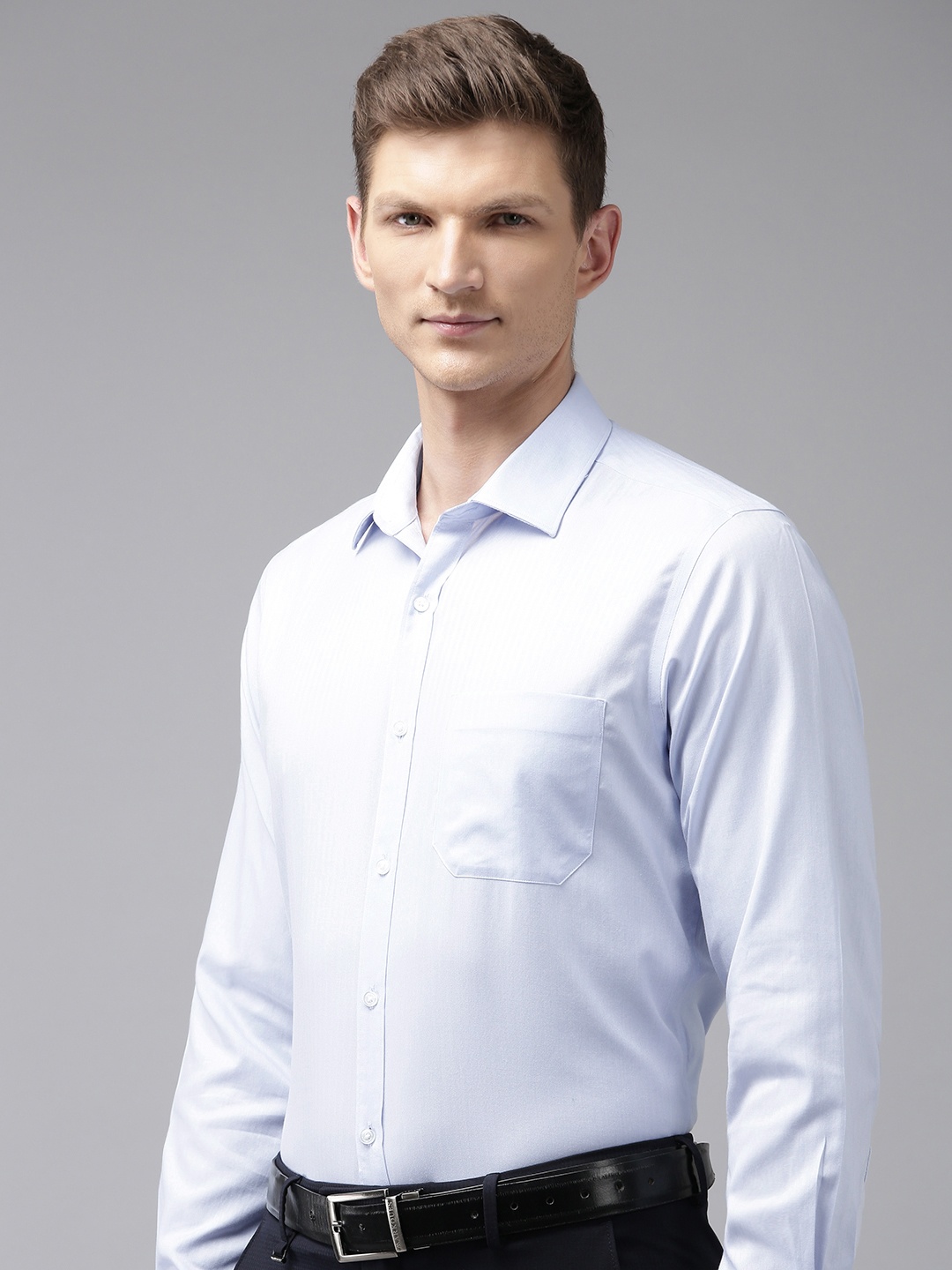 

Van Heusen Pure Cotton Self Design Custom Fit Textured Formal Shirt, Blue