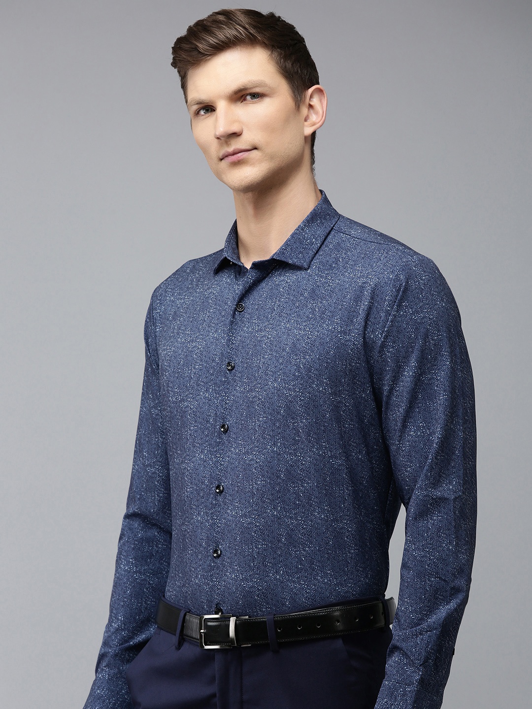 

Van Heusen Slim Fit Printed Formal Shirt, Navy blue