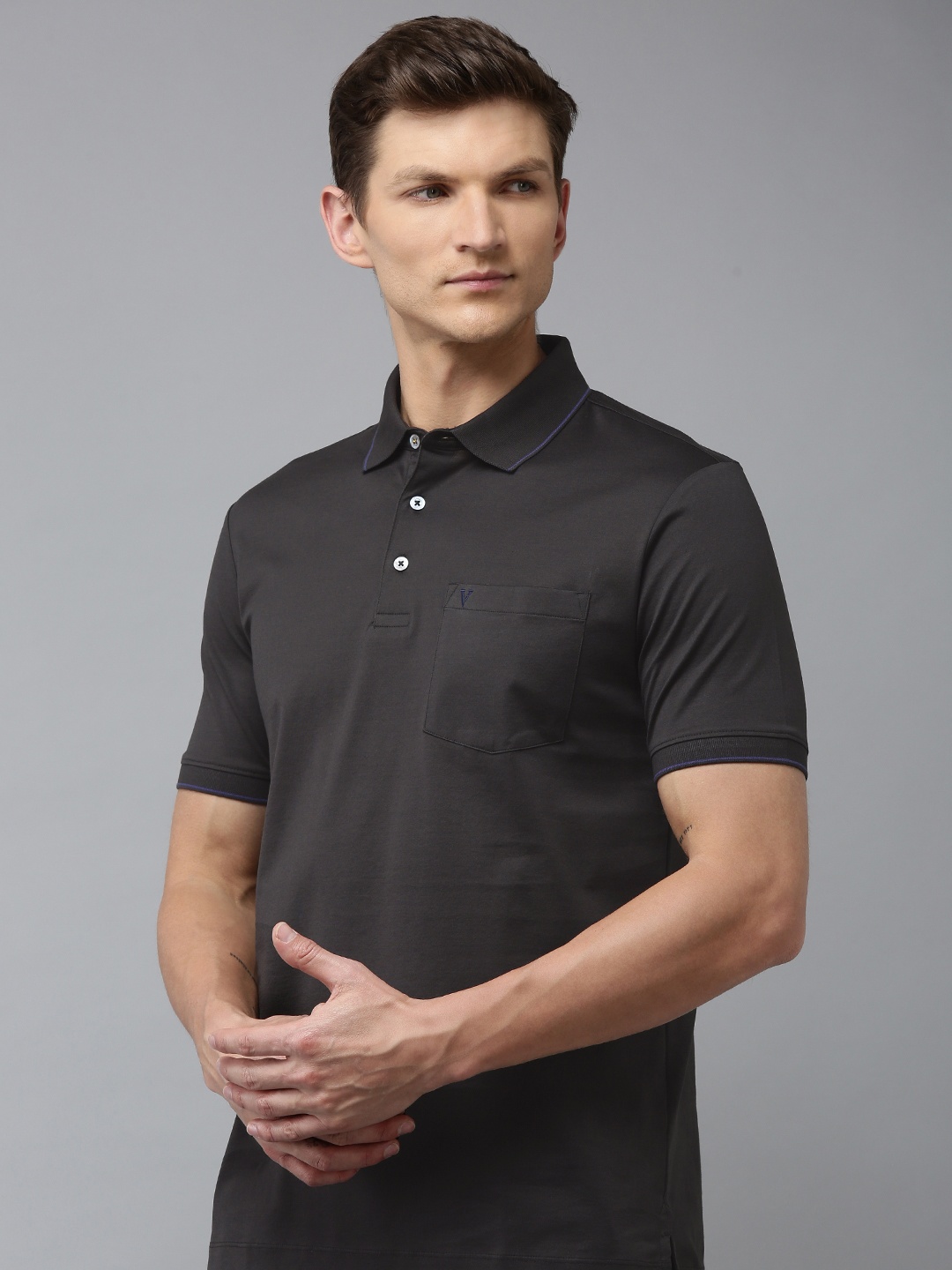 

Van Heusen Men Polo Collar Pure Cotton T-shirt, Charcoal