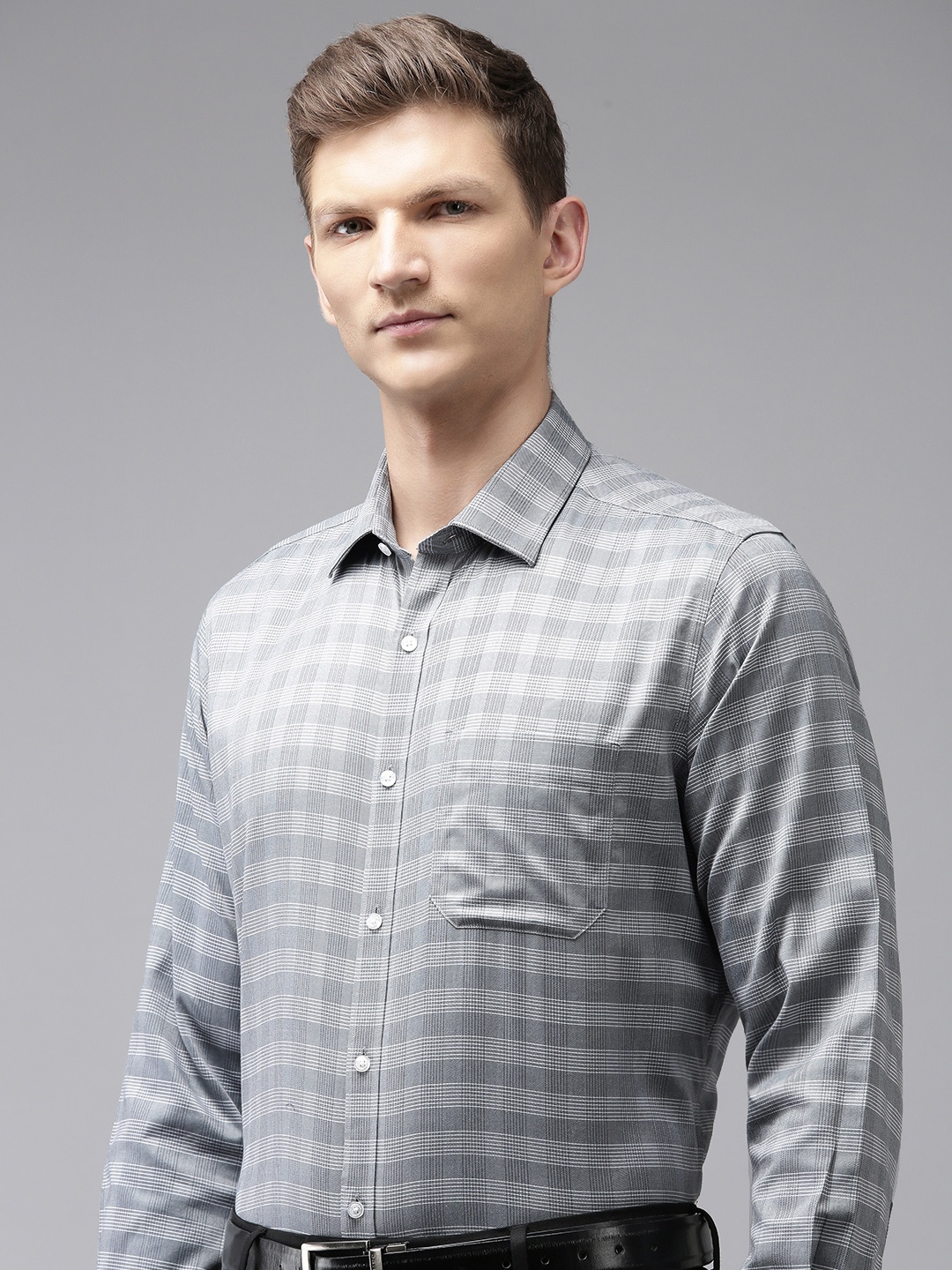 

Van Heusen Pure Cotton Custom Fit Checked Formal Shirt, Grey