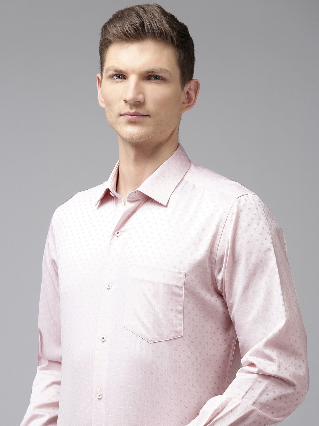 

Van Heusen Pure Cotton Self Design Textured Custom Opaque Formal Shirt, Pink