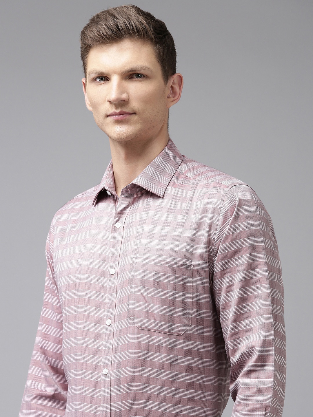 

Van Heusen Pure Cotton Custom Opaque Checked Formal Shirt, Mauve