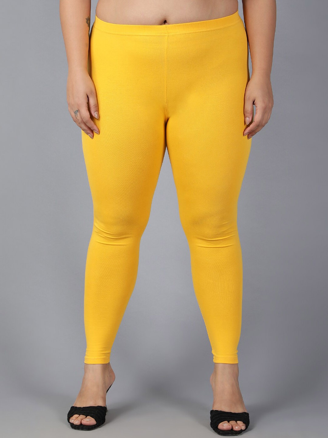 

Plus Size Mid Rise Ankle Length Leggings, Yellow