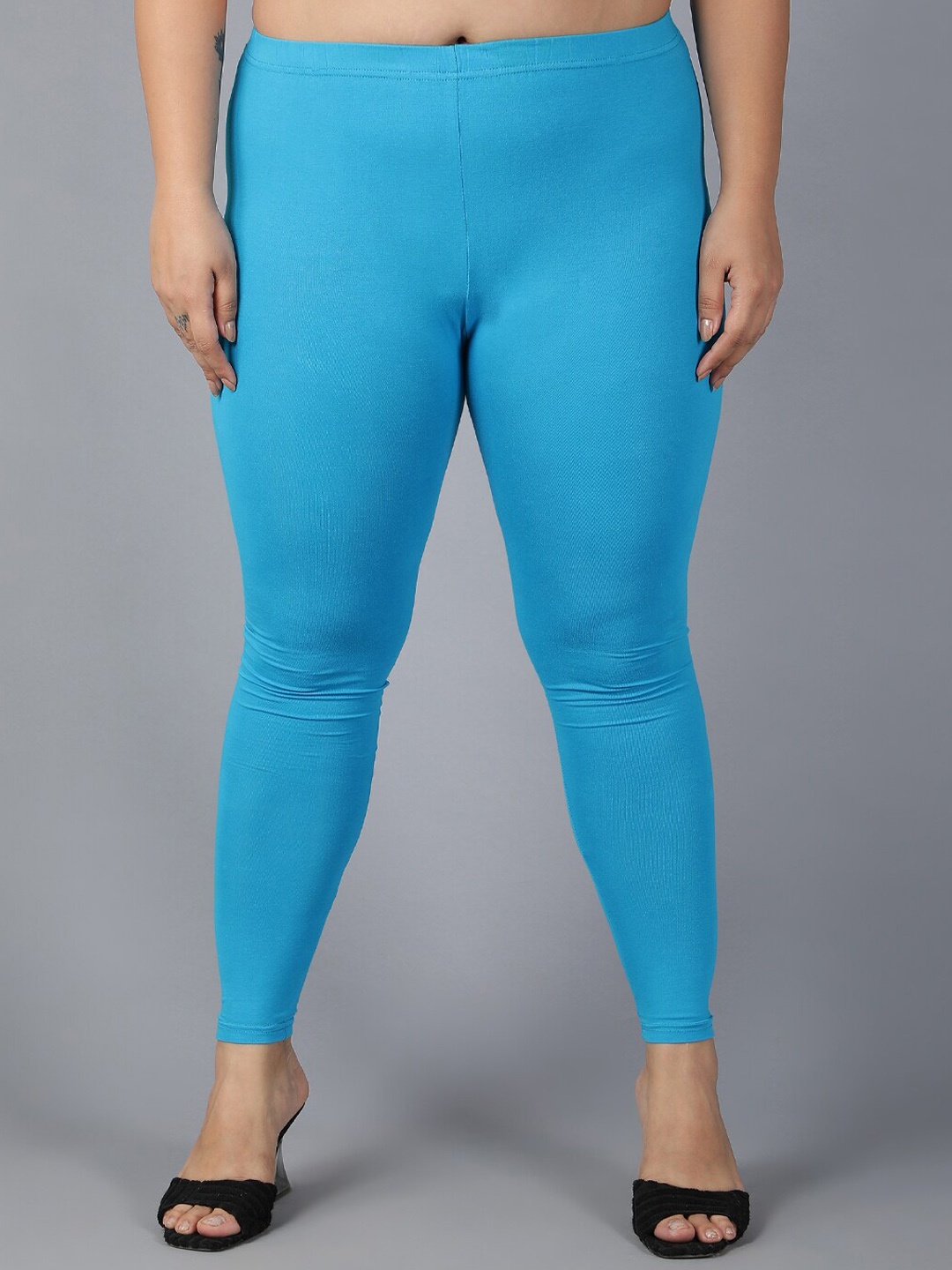 

Plus Size Mid Rise Ankle Length Leggings, Turquoise blue