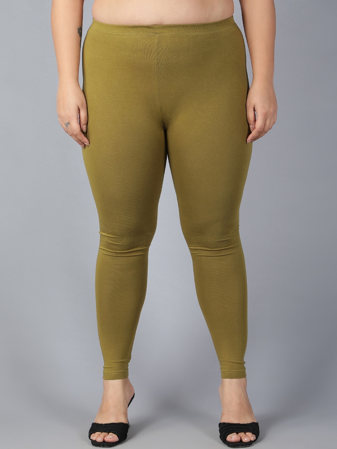 Plus Size Ankle-Length Leggings, Olive