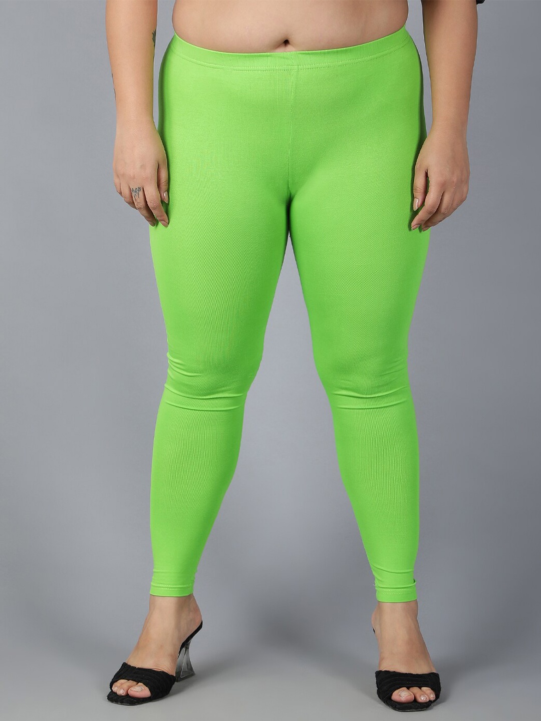 

Plus Size Mid Rise Ankle Length Leggings, Lime green