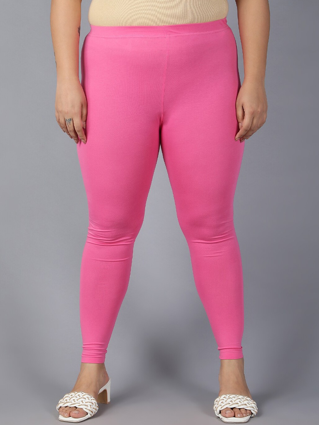 

Plus Size Mid Rise Ankle Length Leggings, Pink