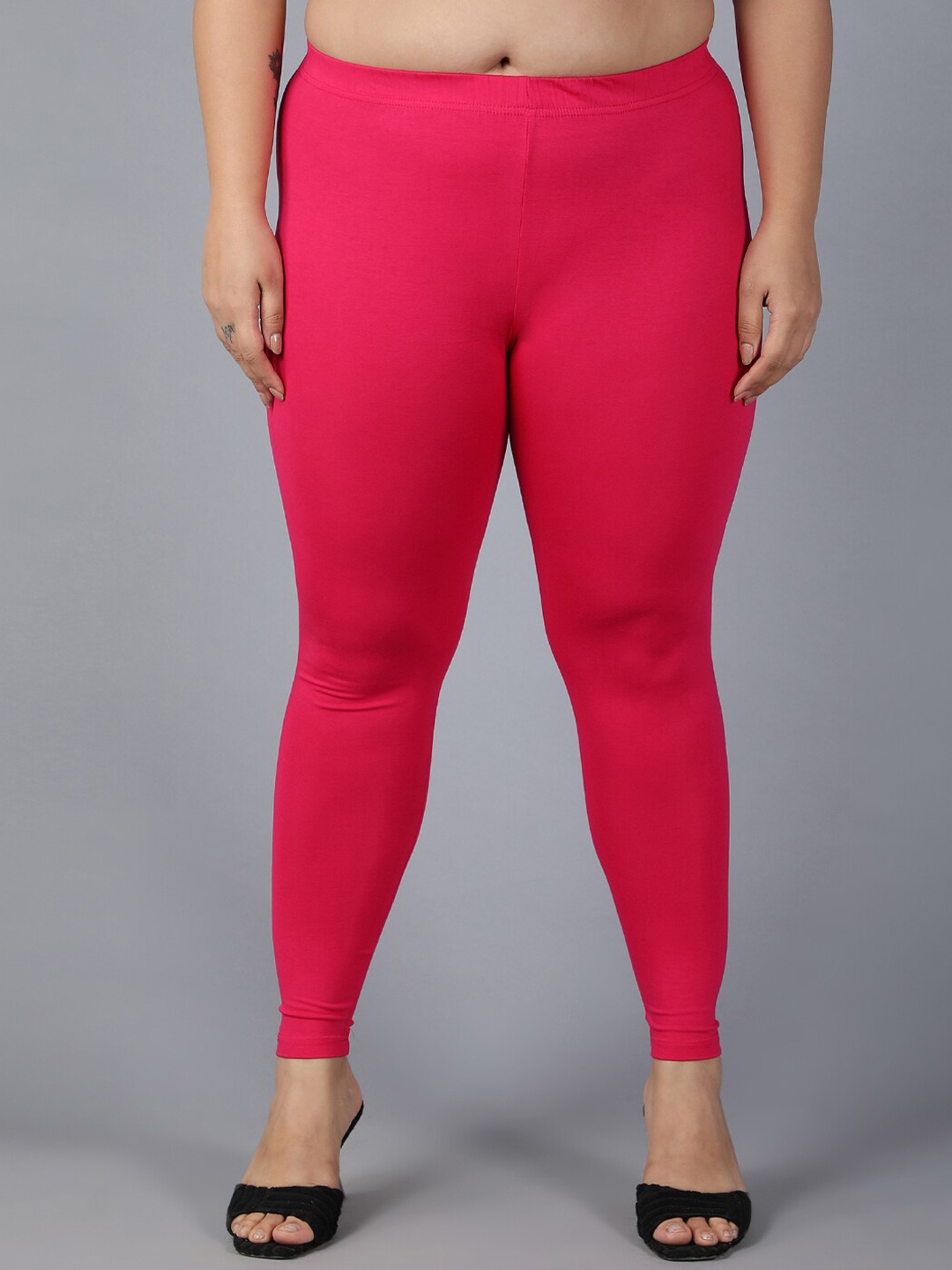 Plus Size Mid Rise Ankle Length Leggings, Pink