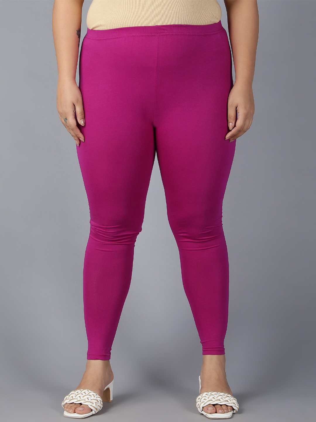 Plus Size Mid Rise Ankle Length Leggings, Violet