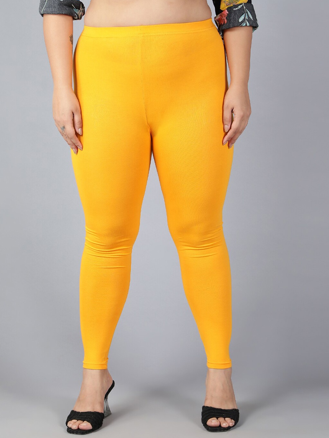 

Plus Size Mid Rise Ankle Length Leggings, Mustard