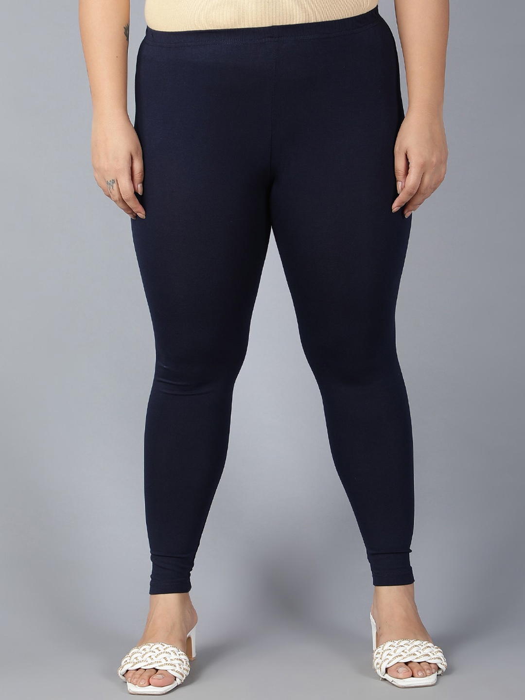 

Plus Size Mid Rise Ankle Length Leggings, Navy blue