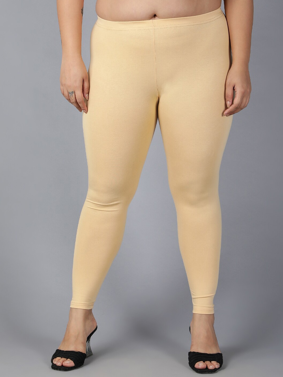 

Plus Size Mid Rise Ankle Length Leggings, Beige