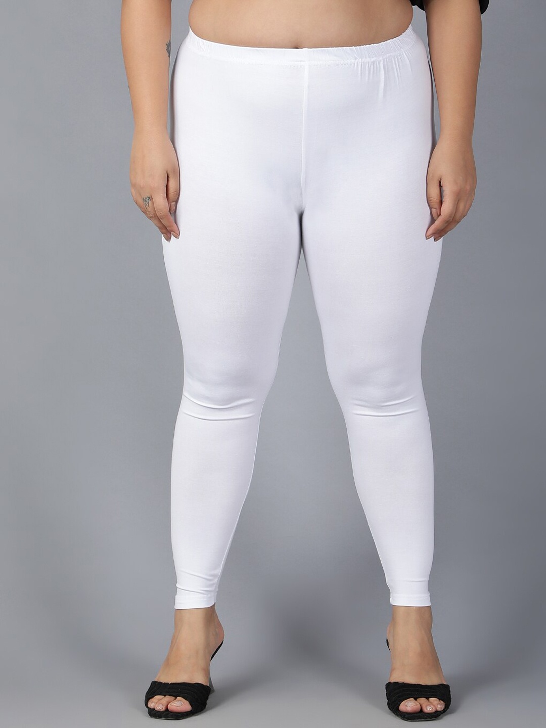Plus Size Mid Rise Ankle Length Leggings, White