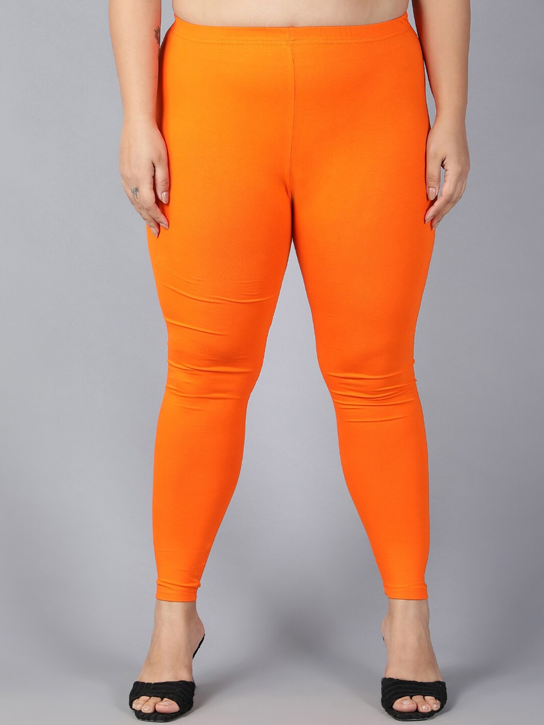 Plus Size Mid Rise Ankle Length Leggings, Orange