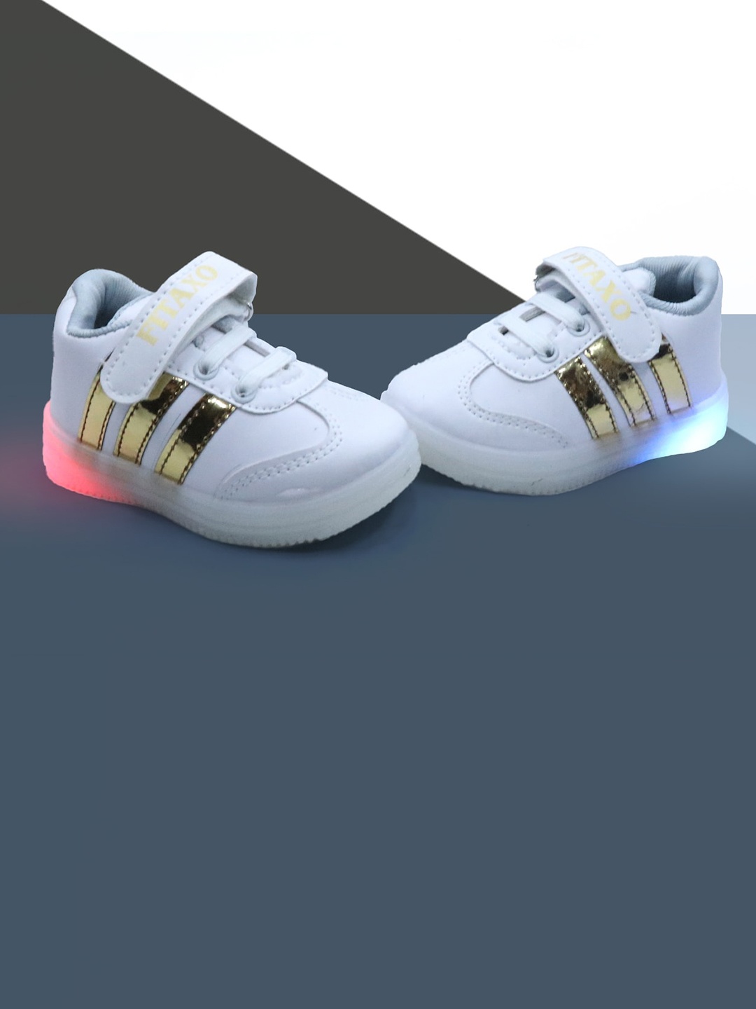 

BAESD Kids Striped Round Toe LED Sneakers, White