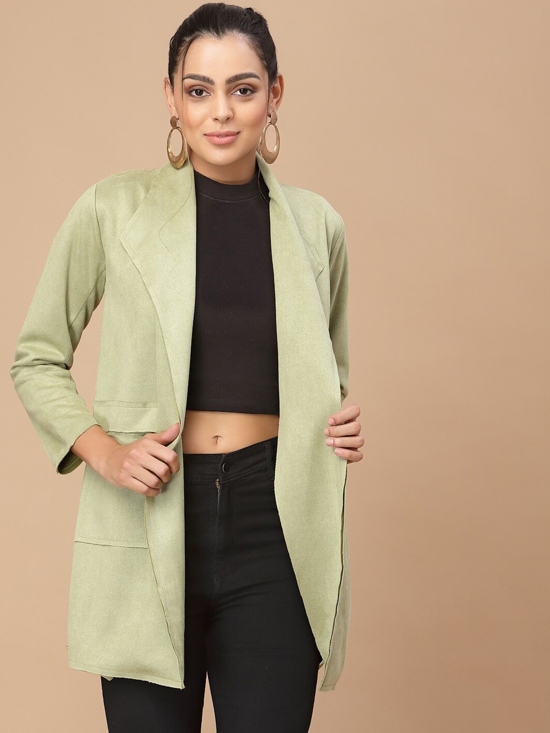 

HOUSE OF KKARMA Longline Open Front Jacket, Lime green