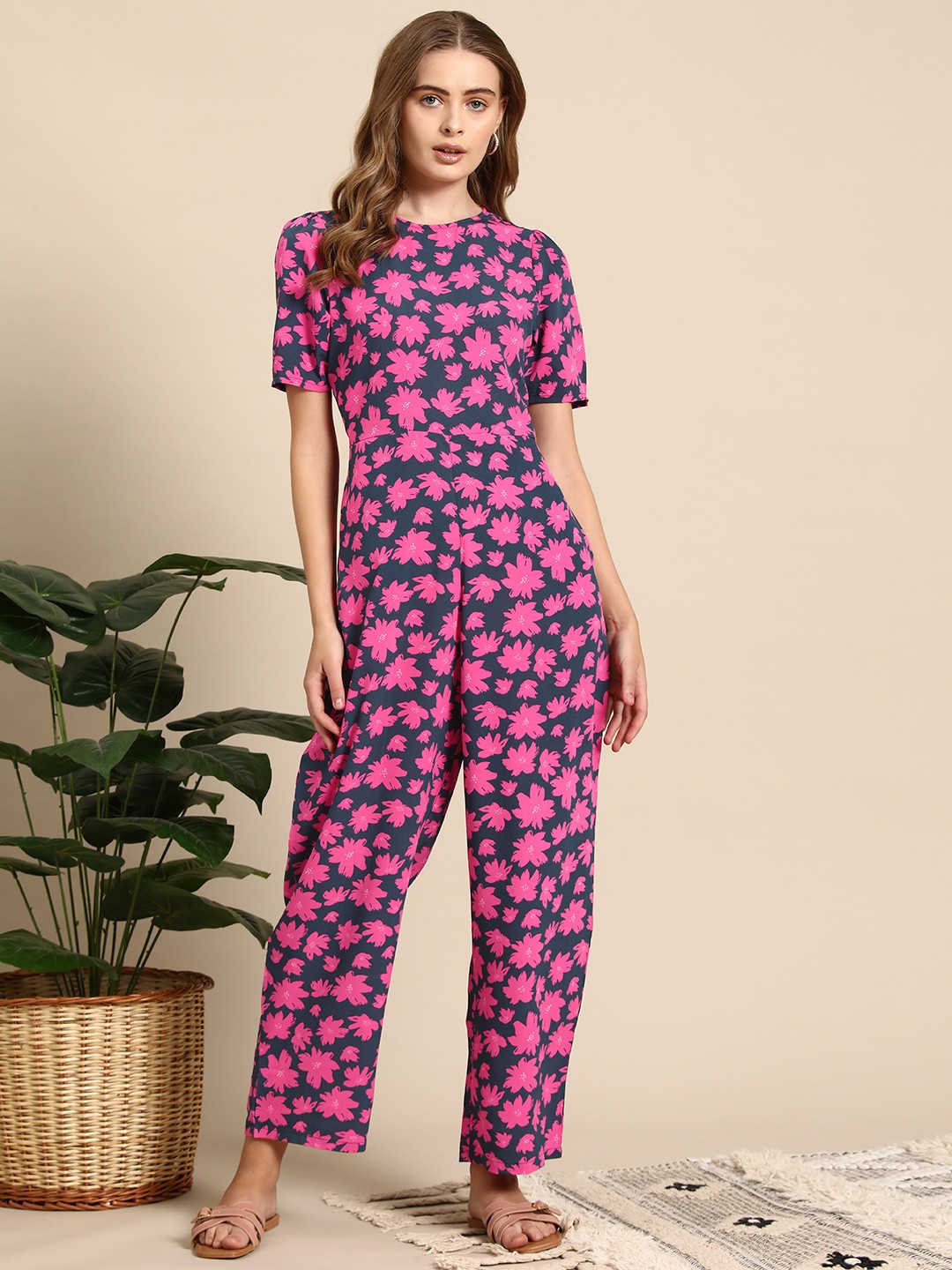 

Mast & Harbour Printed Basic Jumpsuit, Pink