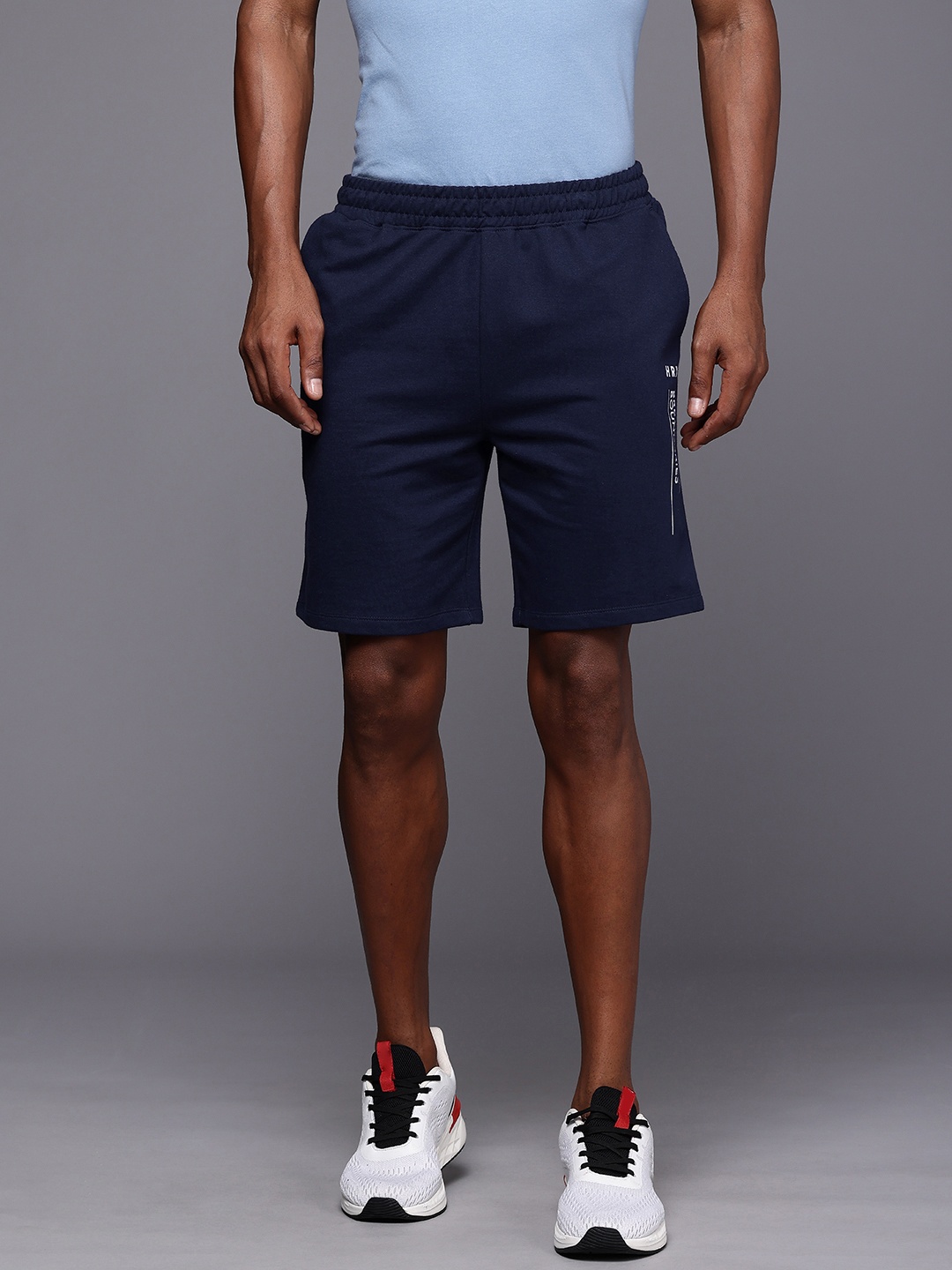 

HRX by Hrithik Roshan Men Typography Printed Rapid-Dry Shorts, Navy blue