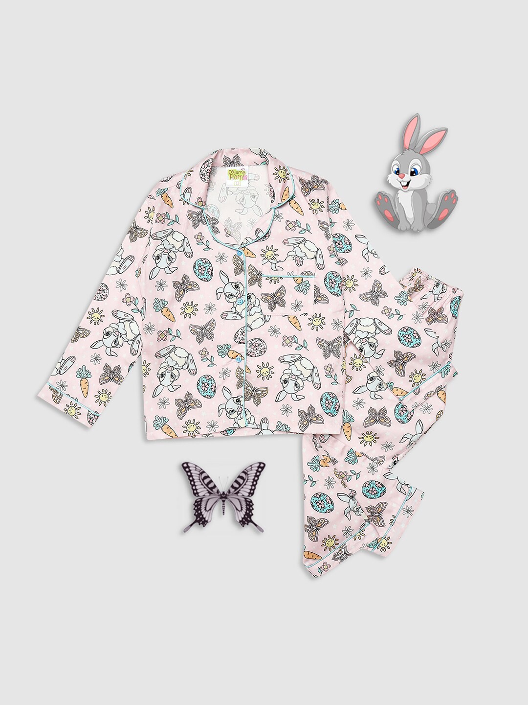 

Pyjama Party Kids Printed Pure Cotton Shirt With Pyjamas, Pink
