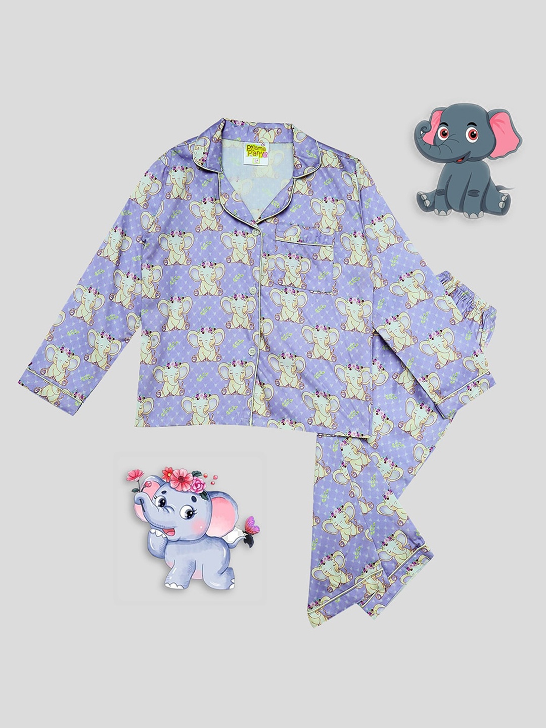 

Pyjama Party Kids Printed Pure Cotton Night Suit, Lavender