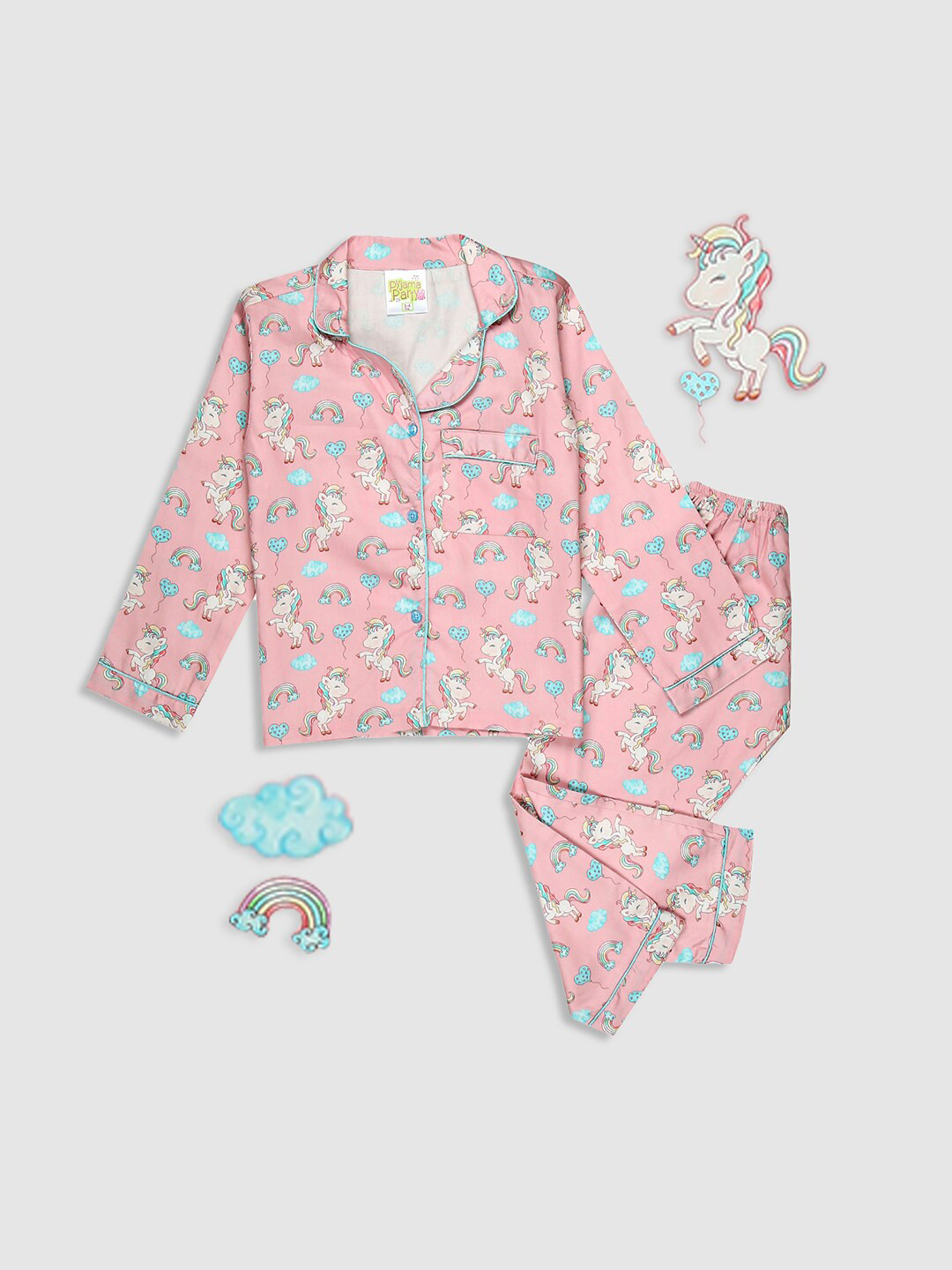 

Pyjama Party Kids Printed Pure Cotton Night Suit, Pink