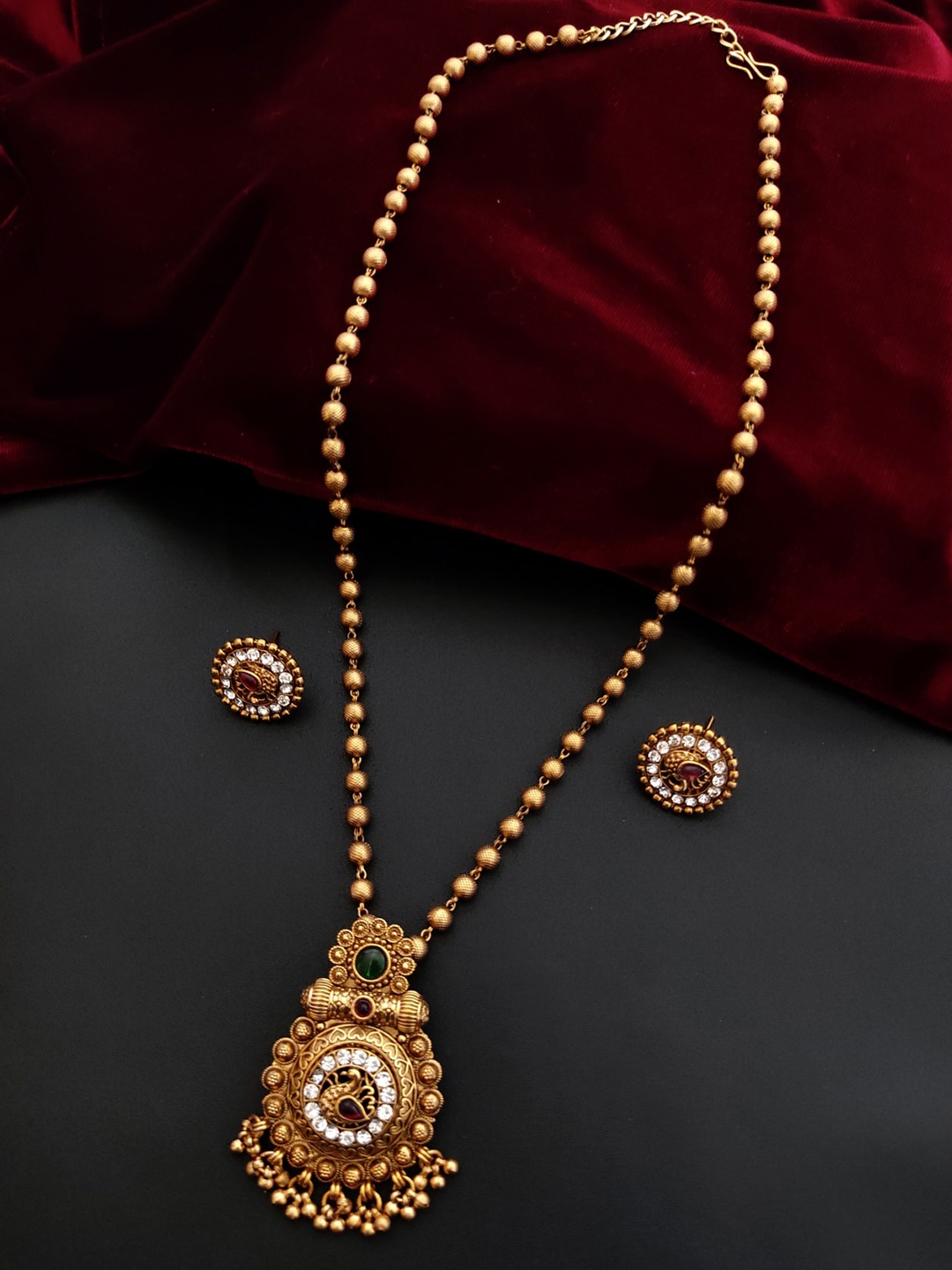 

Pihtara Jewels Gold-Plated Stones Studded Long Necklace Set