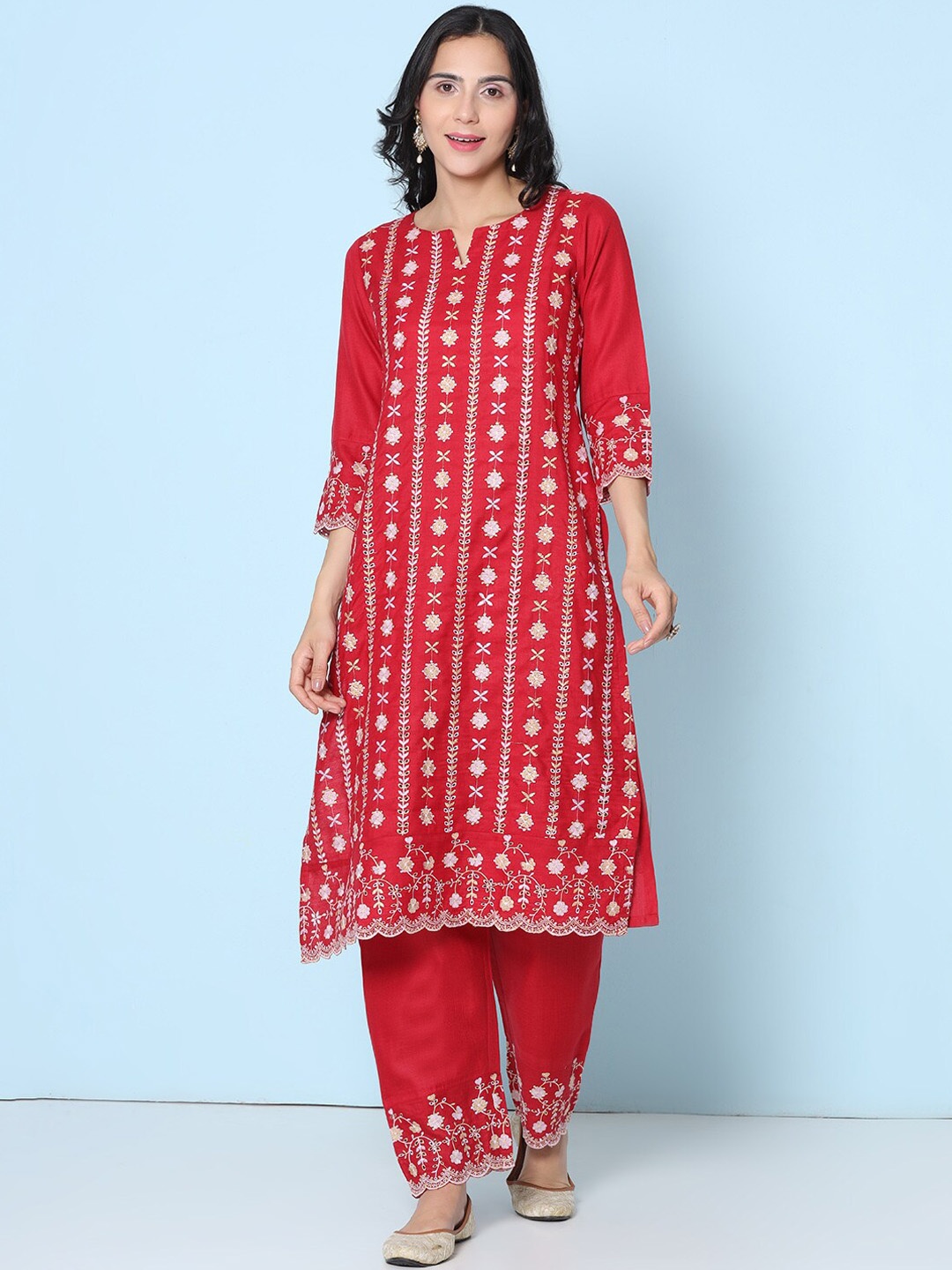 

Bhama Couture Embroidered Regular Thread Work Kurta & Trousers, Maroon