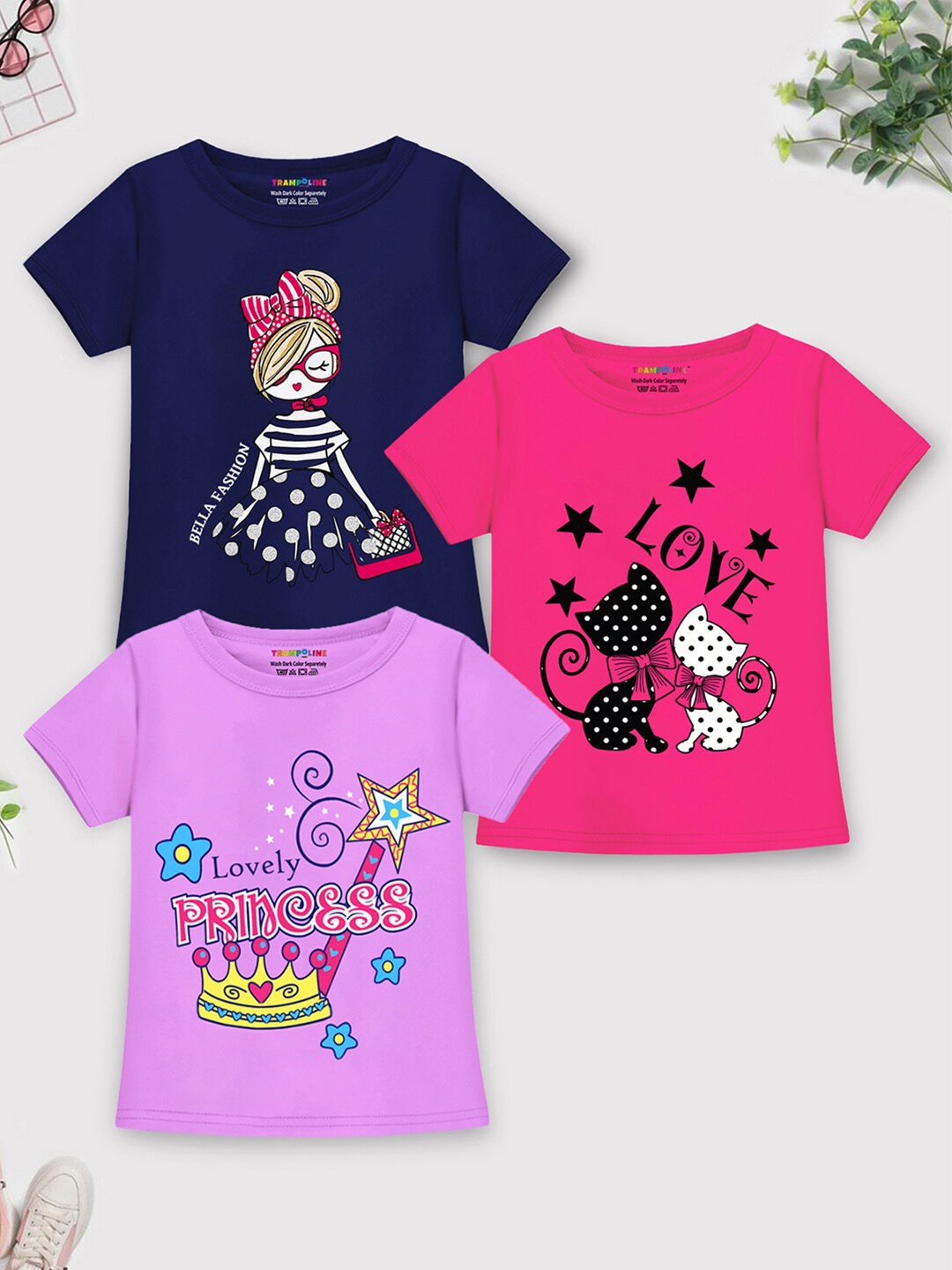 

Trampoline Girls Pack of 3 Printed Regular Fit T-shirts, Purple