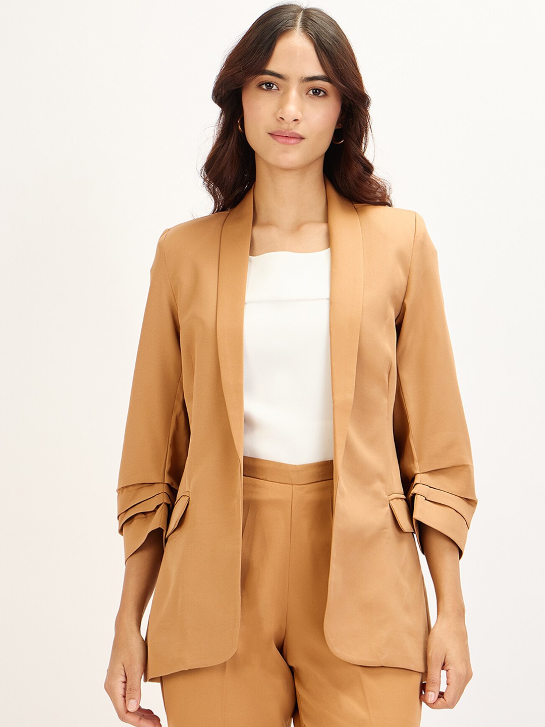 

SALT ATTIRE Relaxed-Fit Open Front Formal Blazer, Brown