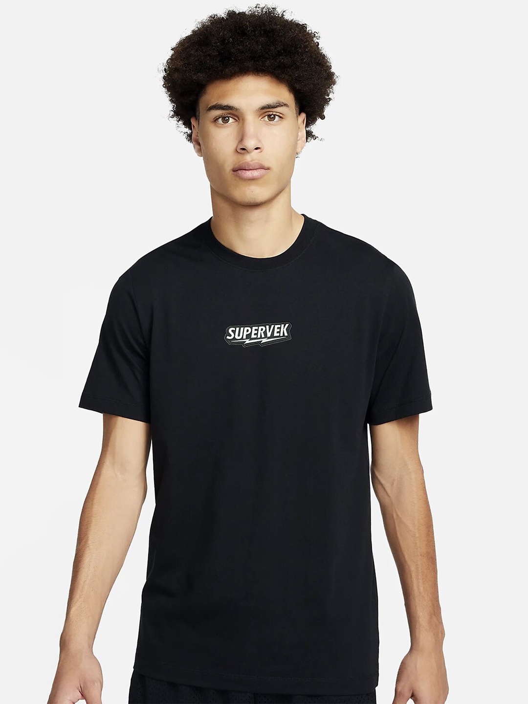 

SUPERVEK Typography Round Neck T-shirt, Black