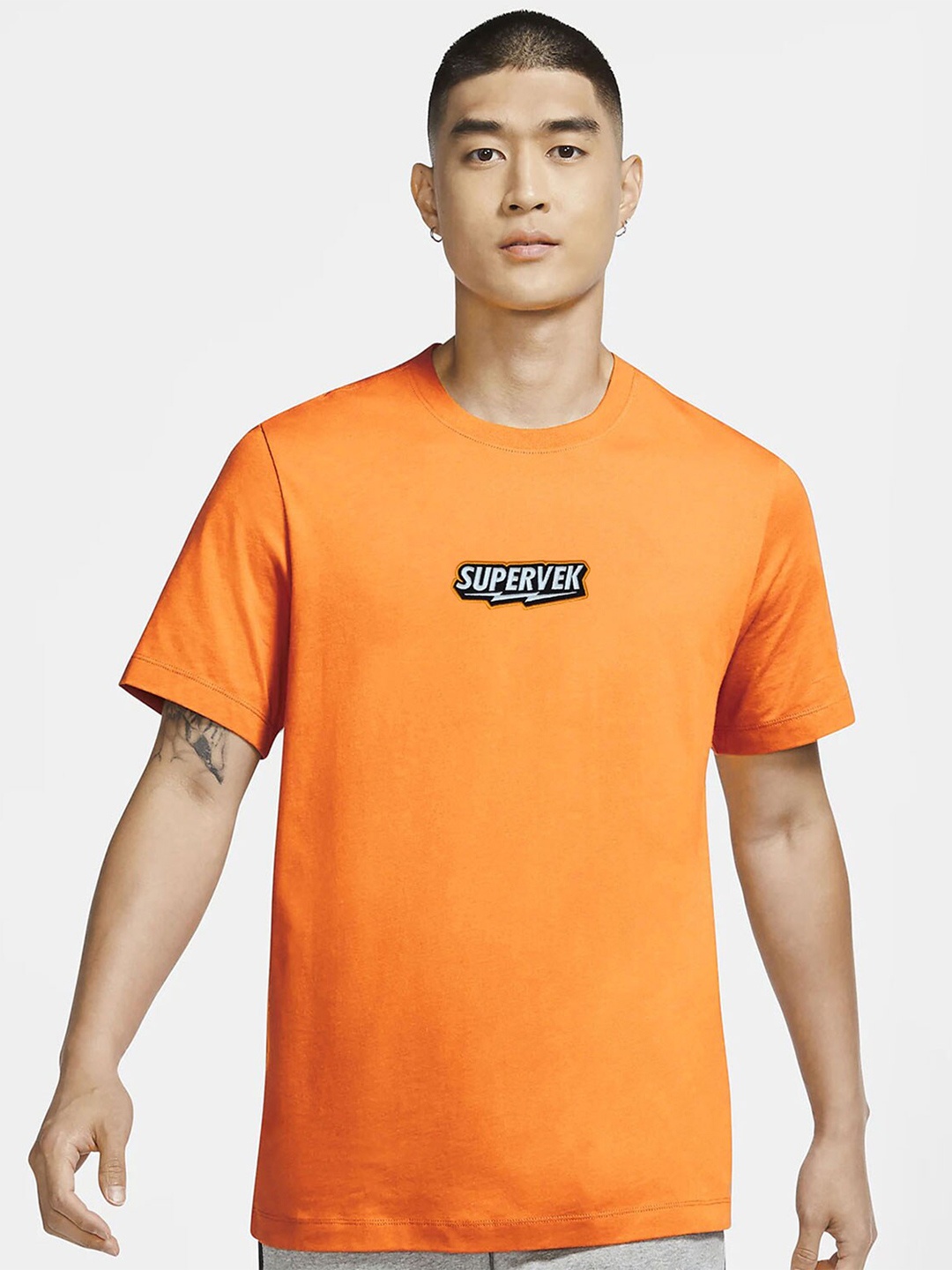 

SUPERVEK Typography Round Neck T-shirt, Orange