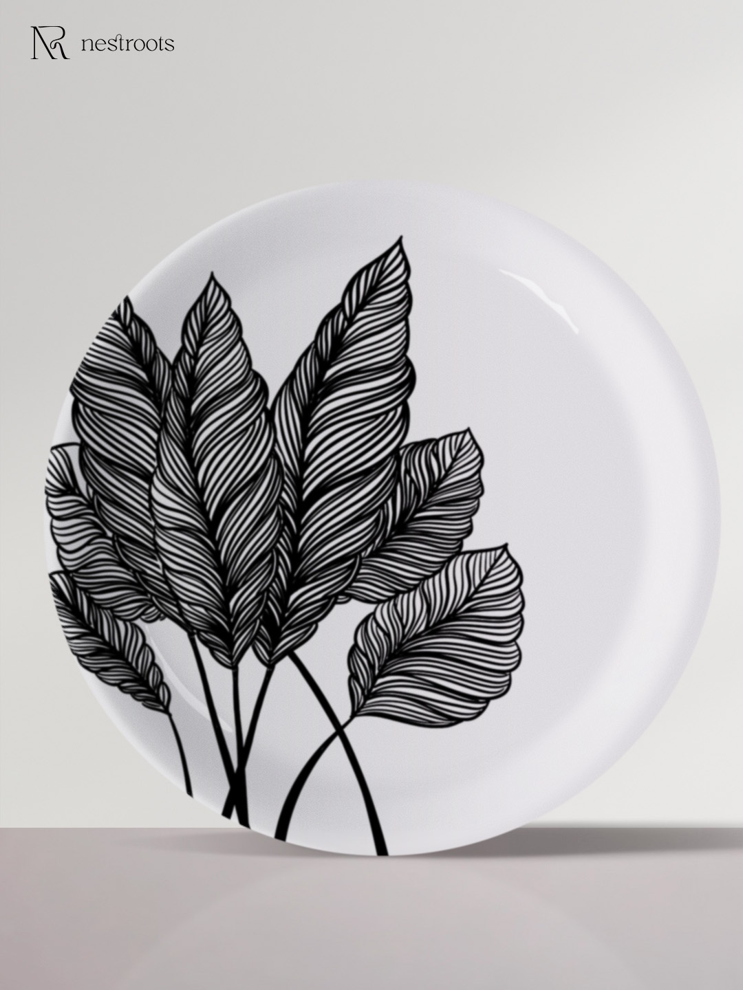 

nestroots Black & White Floral Printed Storytelling Strokes Wall Plate