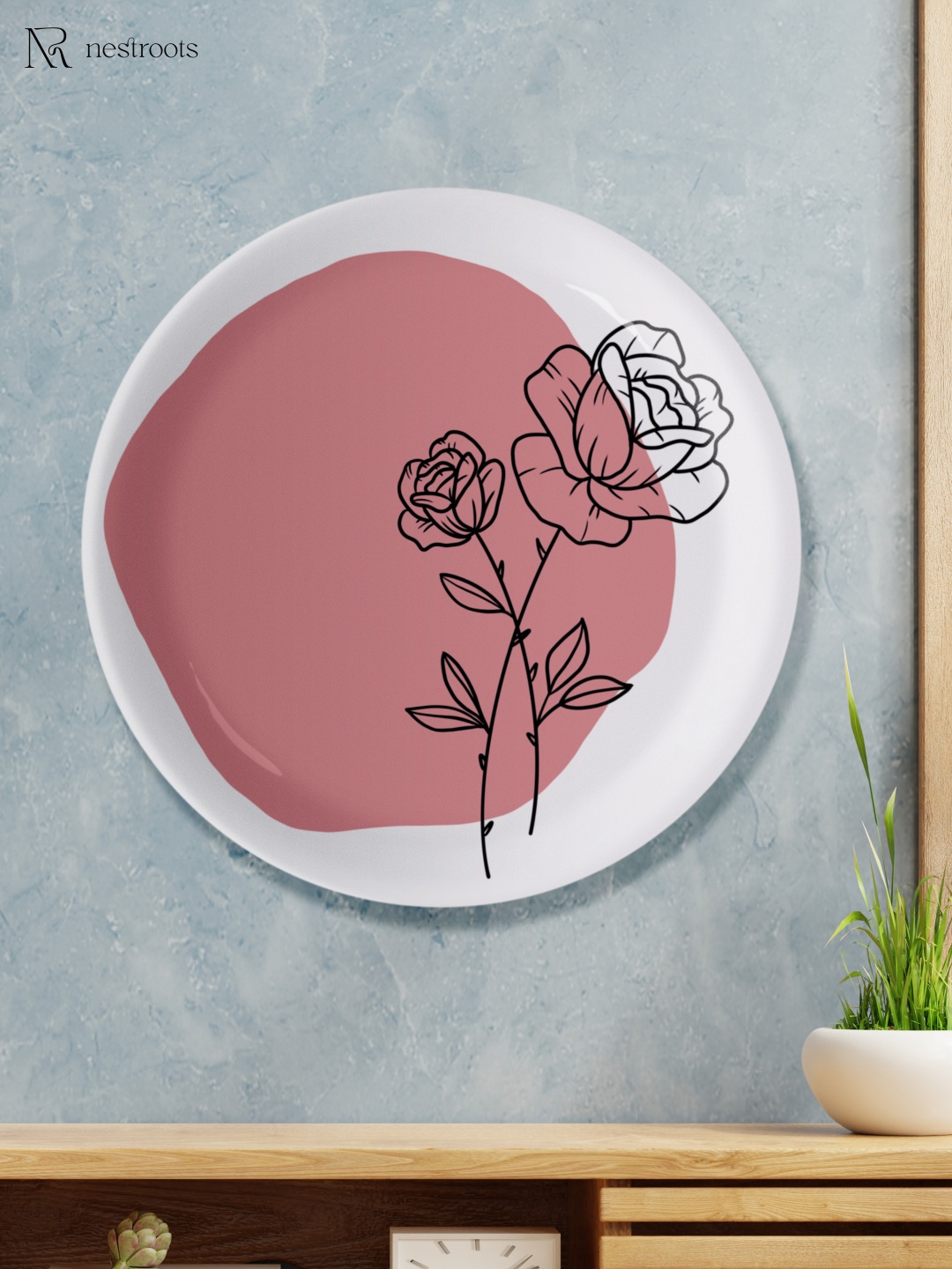 

nestroots Pink & White Floral Printed Ceramic Watercolor Meadow Wall Plate