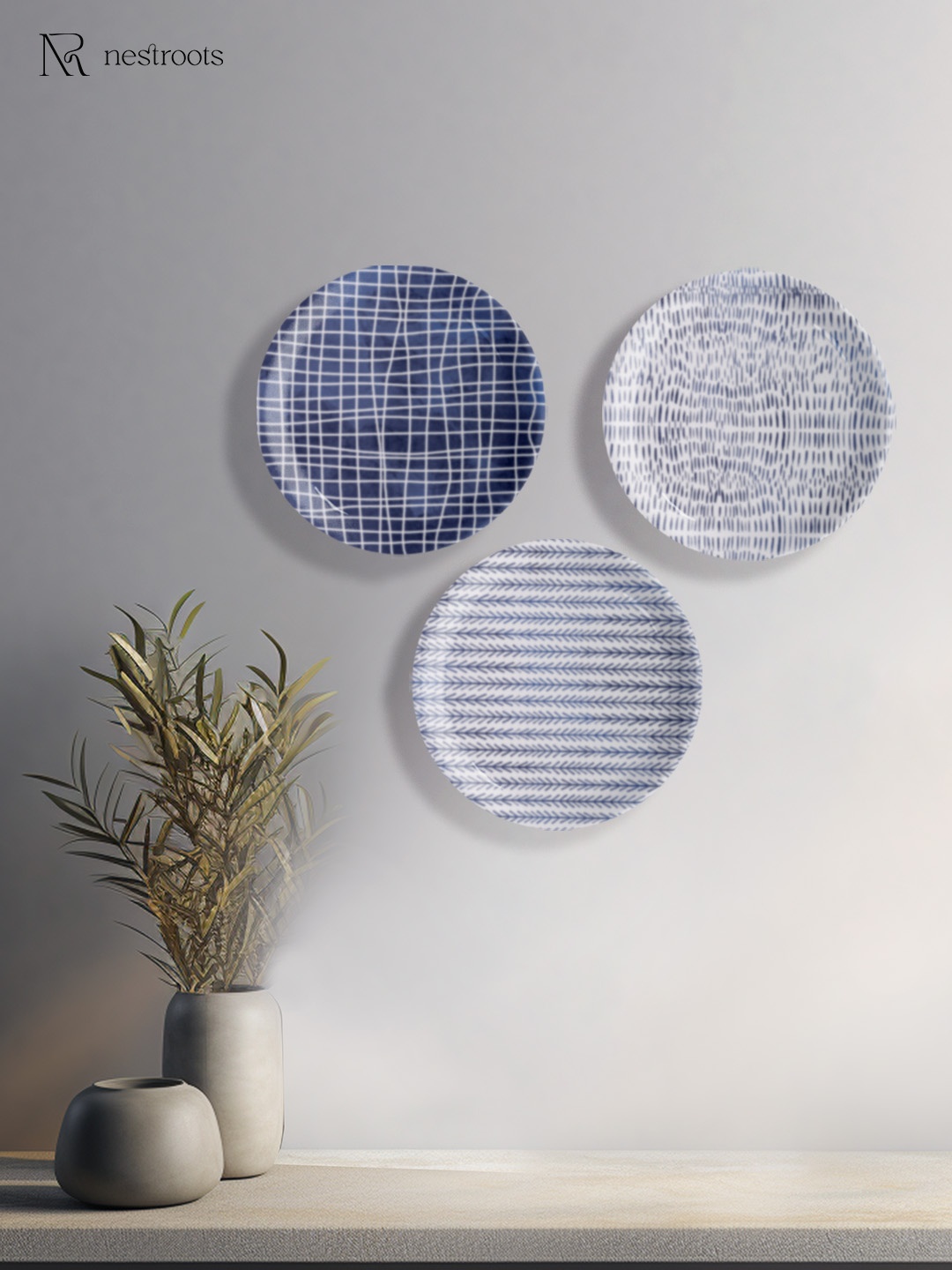 

nestroots Nautical Nightfall Blue & White 3 Pieces Printed Wall Plates