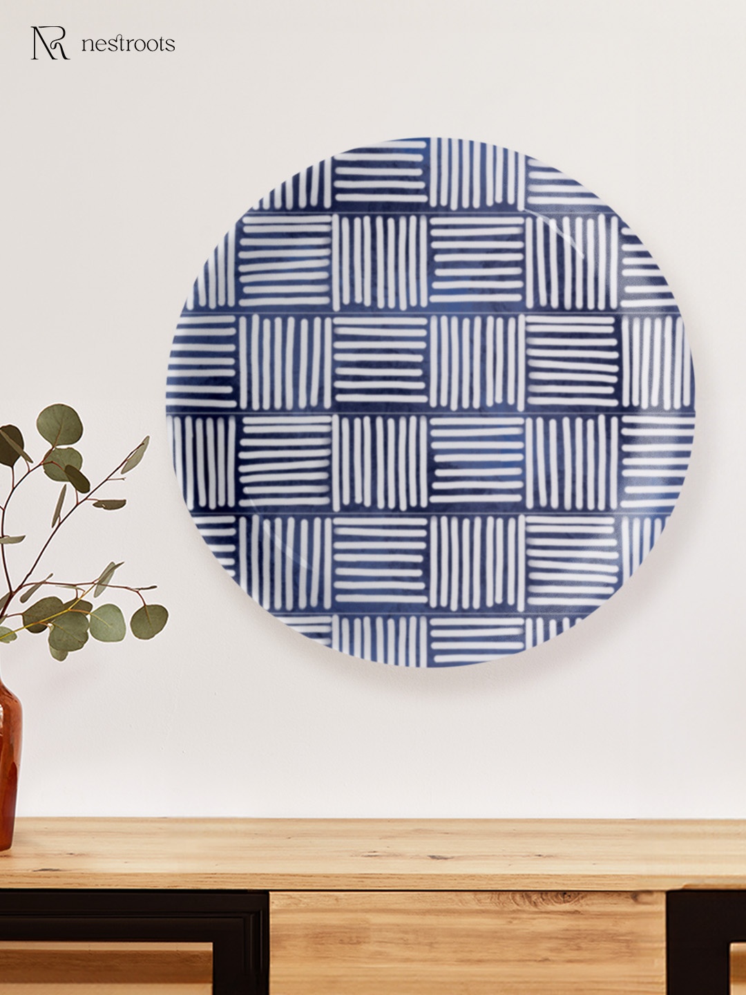

nestroots Celestial Cobalt Yellow & White Printed Wall Plate, Blue