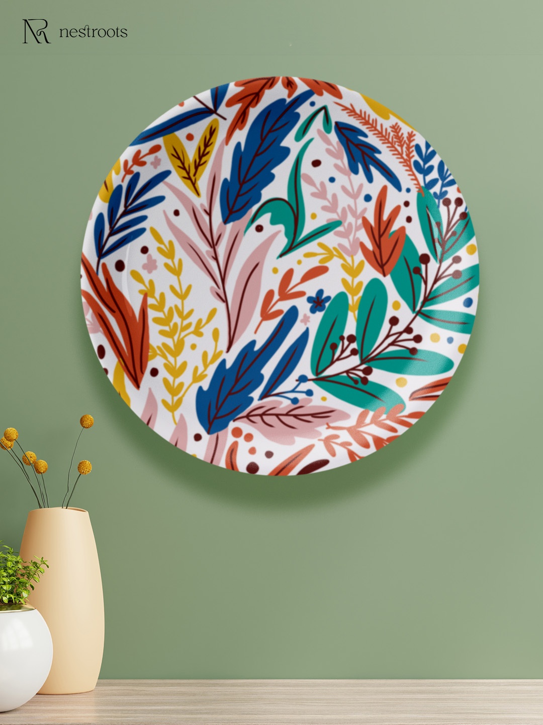 

nestroots Floral Fusion Blue & Pink Printed Wall Plate