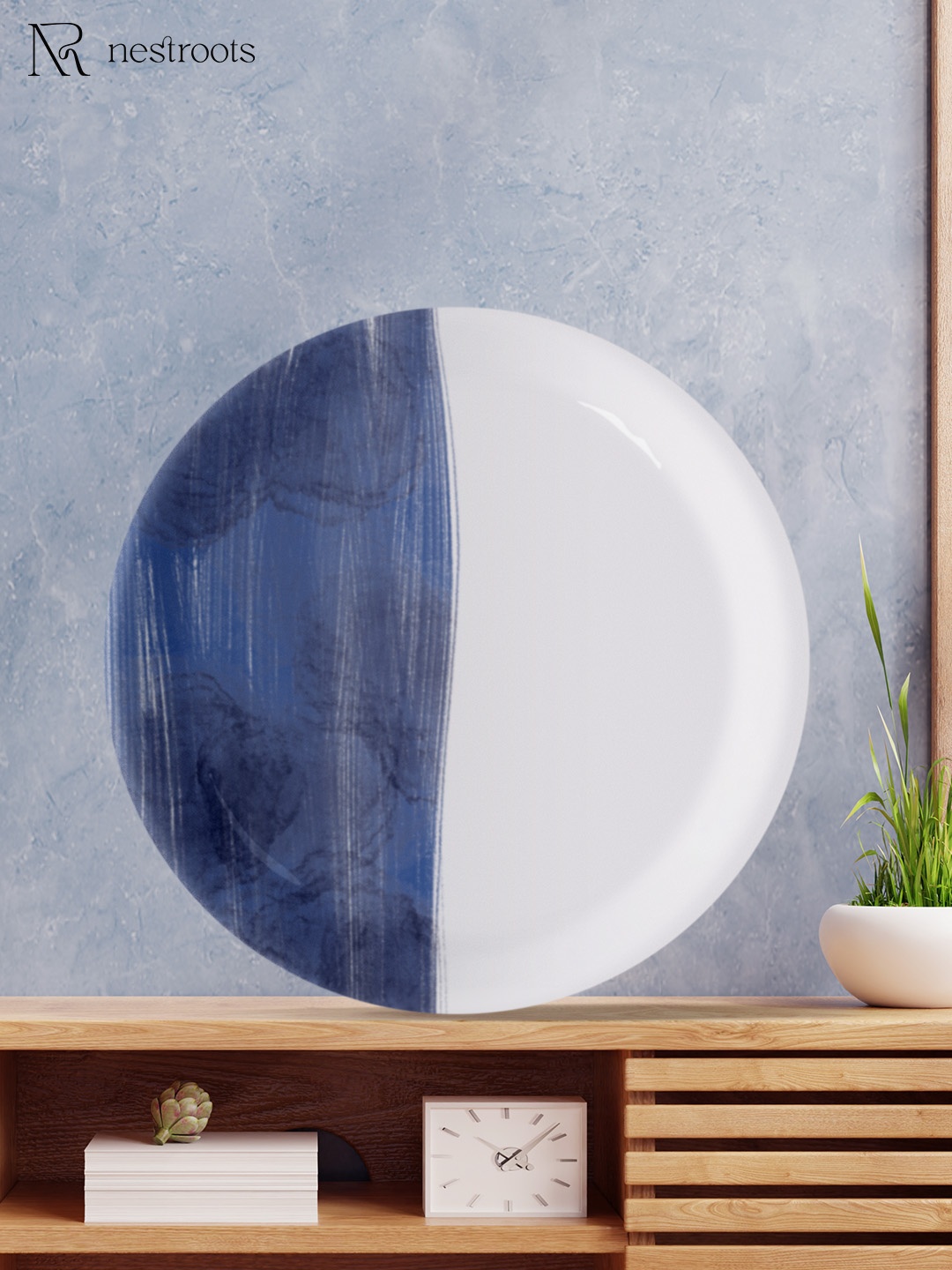 

nestroots Blue & White Abstract Printed Vintage Voyage Wall Plate Set