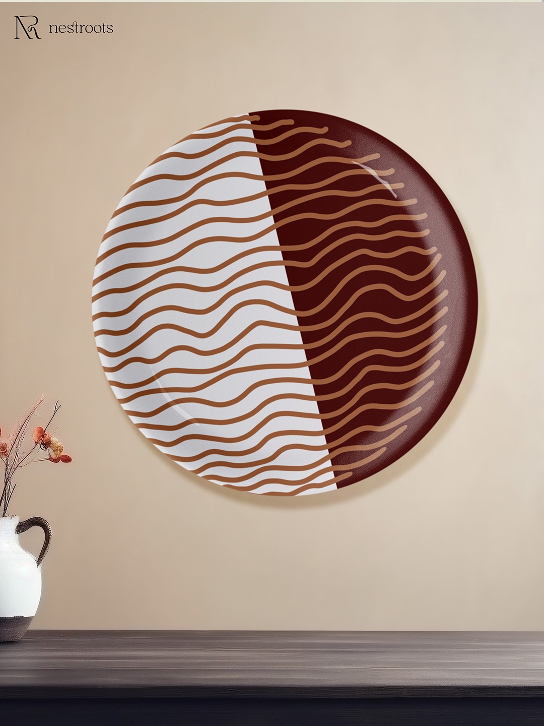 

nestroots Earthen Cosmos Peach-Colored & White Printed Wall Plate
