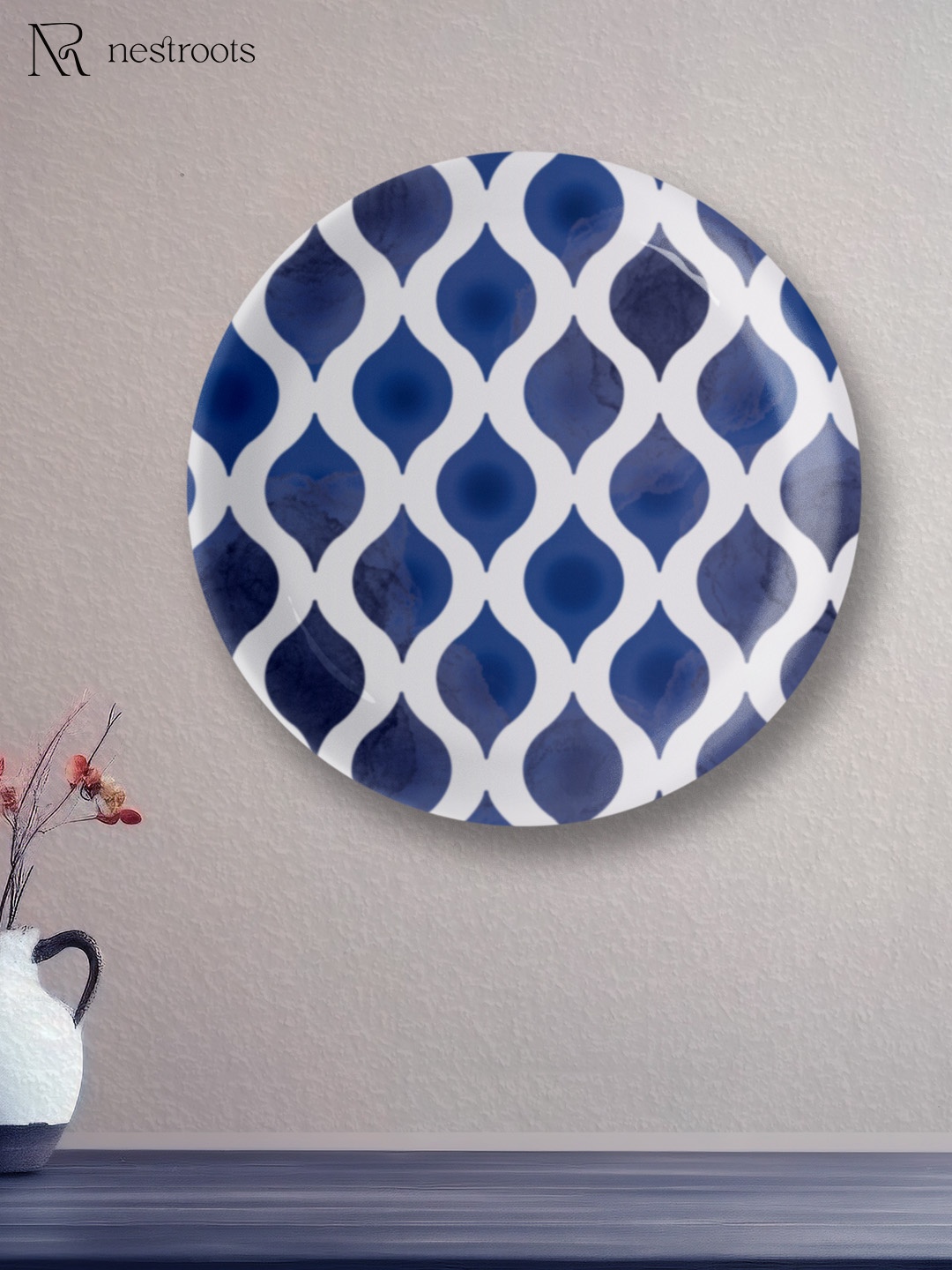 

nestroots Blue & White Geometric Printed Indigo Dreamscape Wall Plate