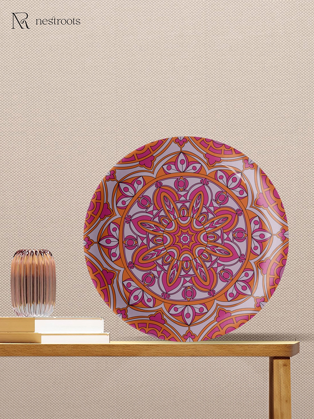 

nestroots Orange & Pink Ethnic Motifs Printed Guiding Star Mandala Wall Plate