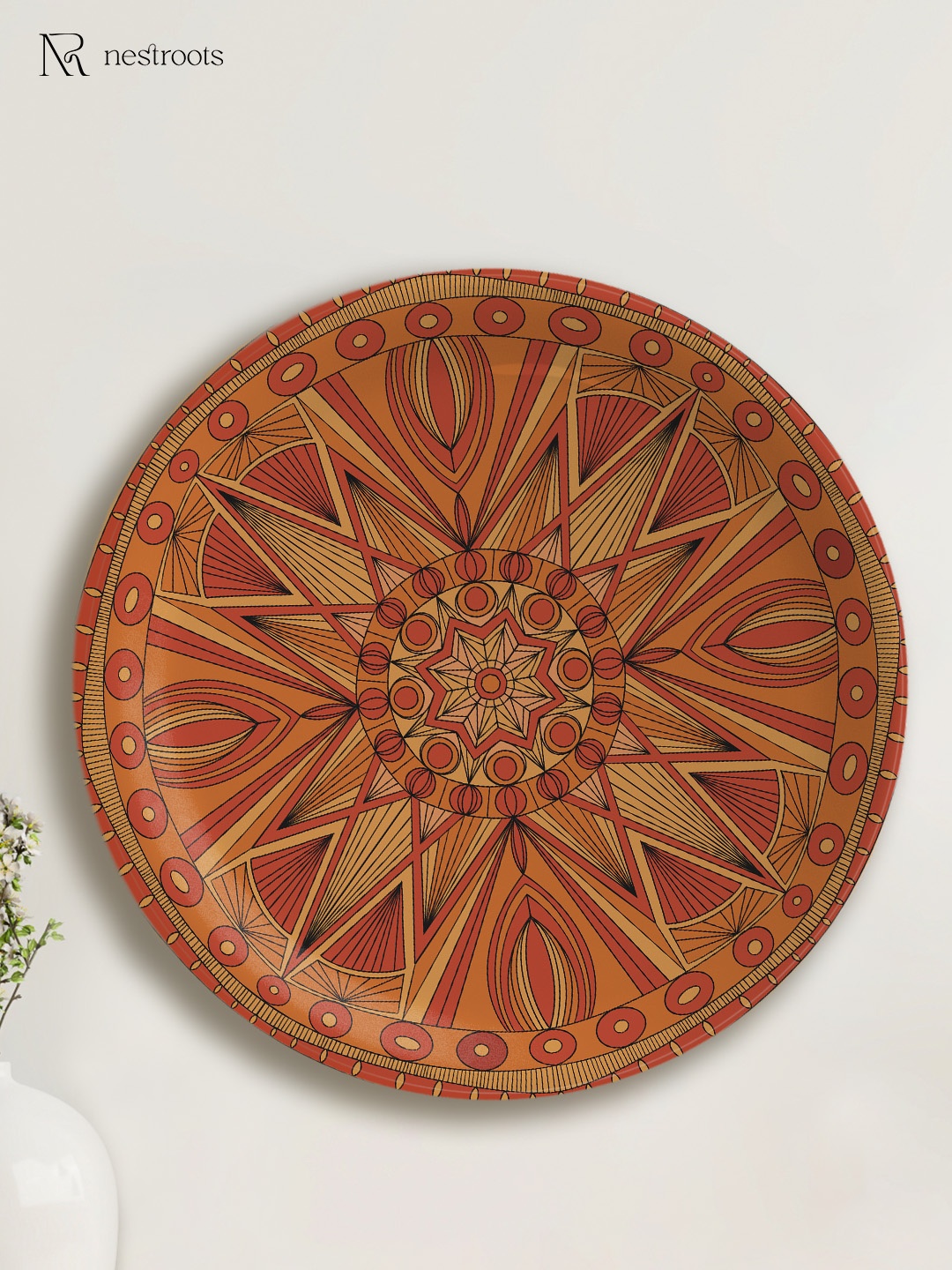 

nestroots Mustard Yellow & Maroon Ethnic Motifs Printed Ceramic Wall Plate