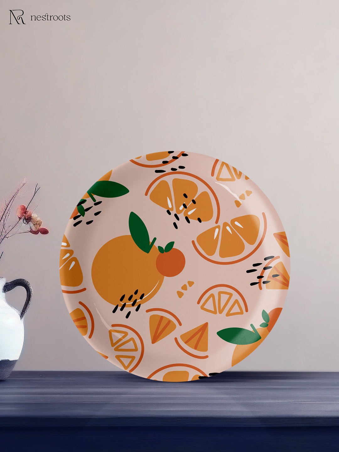 

nestroots Orange & Green Conversational Printed Ceramic Wall Plate