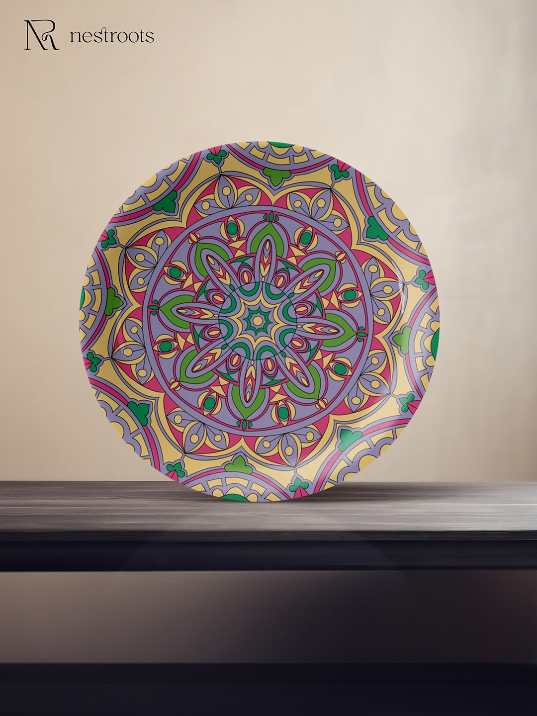 

nestroots Yellow & Green Ethnic Motifs Printed Blooming Balance Mandala Wall Plate